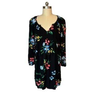 Old Navy Boho Floral Splitneck Tassel-Tie Long Sleeve Midi Swing Dress - EUC